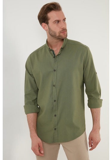 Buratti Pamuklu Regular Fit Düğmeli Yaka Erkek Gömlek Cf20S111871 Haki