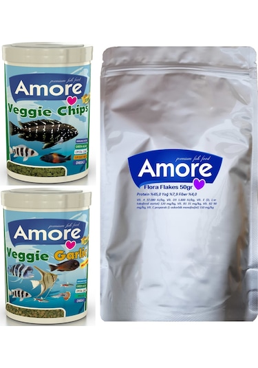 Veggie Green, Veggie Garlic Protein ve Flora 50gr Balık Yemi