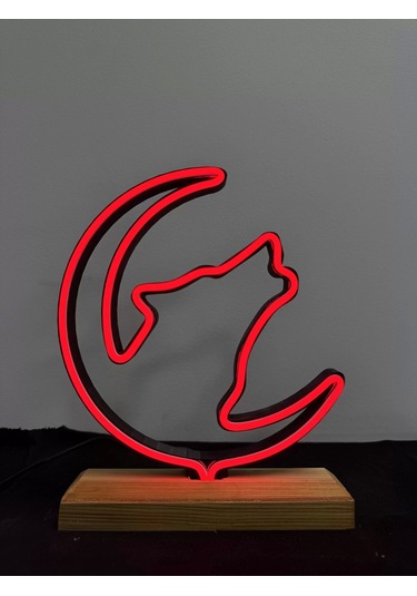 Kurt Figürlü Kırmızı Neon Gece Lambası Çok Renkli