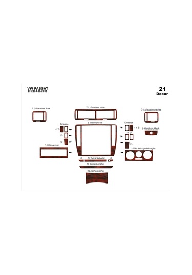 Volkswagen Passat Konsol-torpido Kaplama 2004-2005 21 Parça-maun Maun