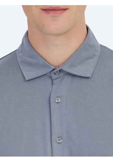 Kip Gri Düz Regular Fit Casual Gömlek Gri