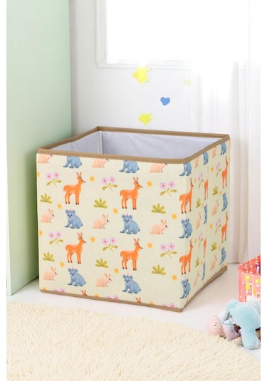 İronika Animals Dolap İçi Organizer Oyuncak Kutusu Eşya Çamaşır Saklama Sepeti Düzenleyici Kutu 3lü Set Ekru