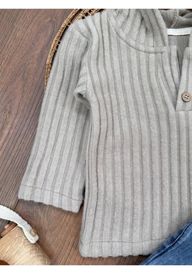 Yumuşak Doku Sweatshirt Esnek Kot Pantalonlu Erkek Bebek 2'li Takım Kahverengi