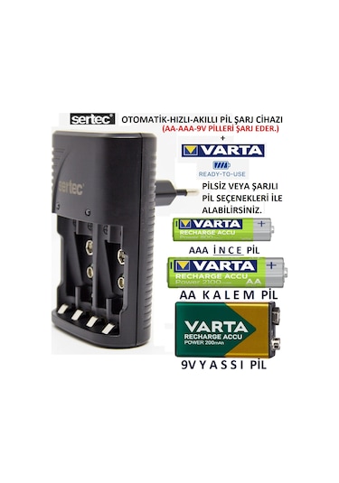 Sertec Stc C9V Otomatik Hızlı Şarj Cihazı Pilsiz Aa Aaa 9V