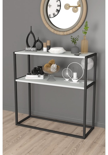 Metal Ayaklı Dresuar Dekoratif Raflı Dresuar Beyaz