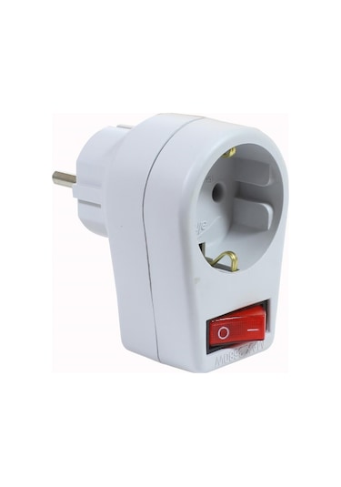 Almera Topraklı Anahtarlı  Fiş Priz Erkek Dişi Beyaz