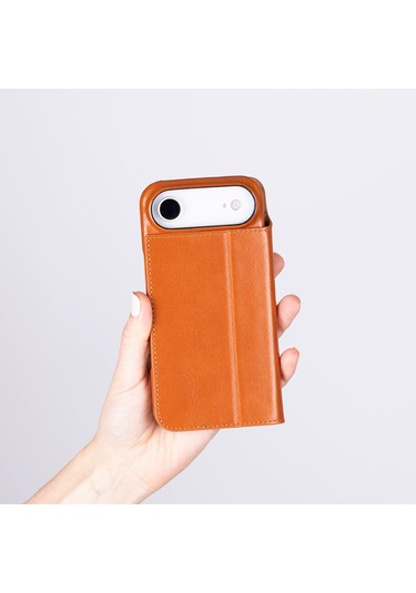 Bloomcase Sonat Urban Tan Hakiki Deri iPhone Uyumlu 17 Air 6.5" Folio Kılıfı Taba