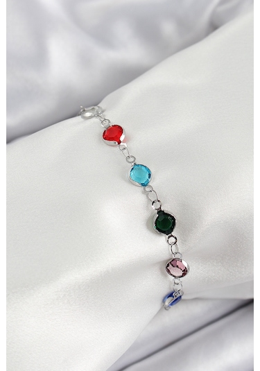 Pirinç Gümüş Renk Karışık Renk Zirkon Taşlı Kadın Bileklik - Tj-bb7046 Gümüş