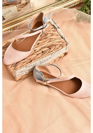 Fox Shoes Pudra/mavi Süet Kadın Babet D726016902 Pudra - Mavi