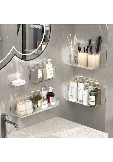 Mufunye Banyo Duş Dolabı, Sürekli Su Akışı Özelliği İle Cam, Plastik Malzemelerden Yapılmış, Delme Olmadan Monte Edilebilir Duvar Takımı A1310500 Şeffaf Uzun Diğer