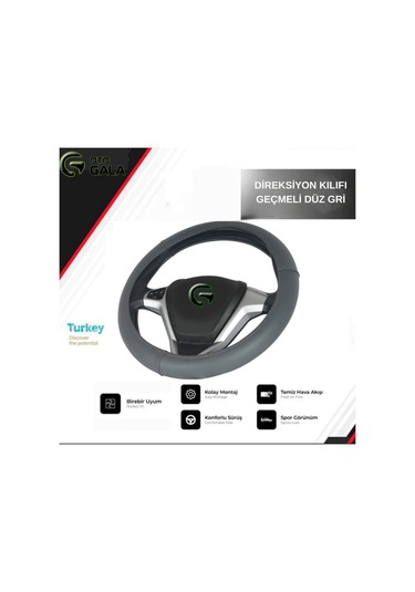 Direksiyon Kılıfı Geçmeli Düz Gri Gri