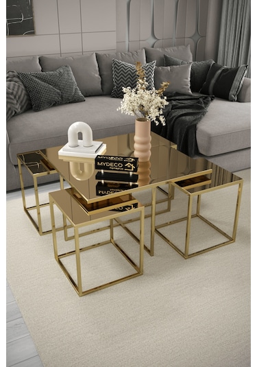 4+1 Gold Kaplama Bronz Ayna Orta Sehpa