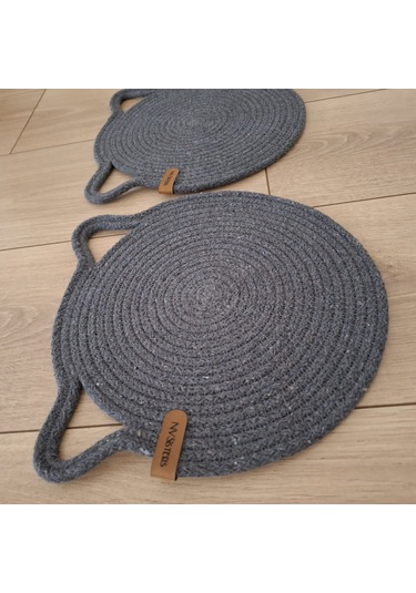 Antrasit Kedi Evcil Hayvan Mama Paspası / Pamuk Ip Hasır Kedi 26