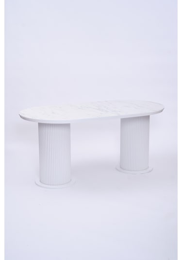 Bohem Boyalı Highgloss Mdf Yemek Masası 90 170 Beyaz Mermer