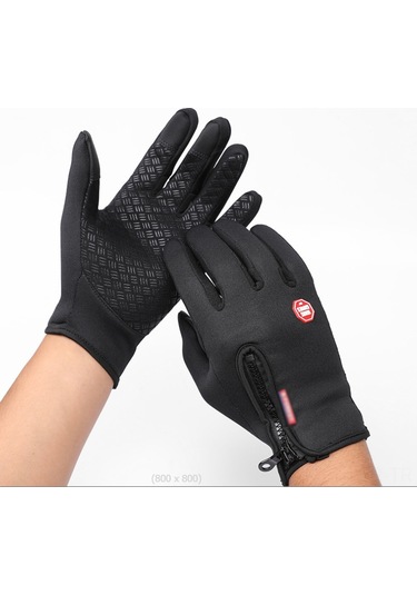 Ranyeek Kışın Sıcak Tutan Dokunmatik Ekran Eldiveni, Motosiklet Ve Kayak İçin Su Geçirmez Pu Fermuarlı, Erkek Ve Kadın İçin. Siyah