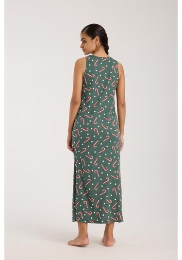 Akbeniz Kadın Kalın Askılı Yırtmaçlı Uzun Yeşil Gecelik Yeşil