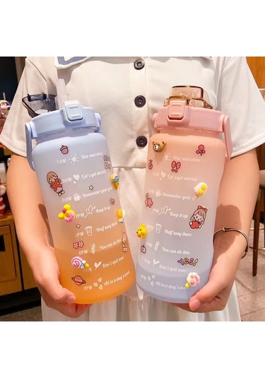 Padalink 2000ml Gradient Pembe Plastik Suluk - Süper Kapasite, Pipetli, Dayanıklı, Sticker Ve 3d Hediyeli - Ev Kullanıma İdeal Büyük Suluk Çok Renkli