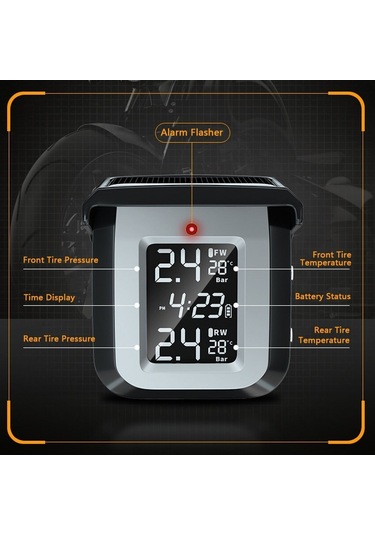 Tpms Solar Kablosuz Motosiklet Lastik Basıncı Dedektörü Ip68 Su Geçirmez Gerçek Zamanlı Monitör İzleme Sistemi, 2 Harici Sensör İle