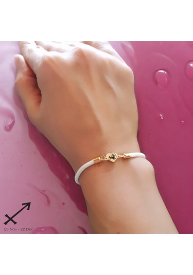 Archin Yay Burçlarına Özel 14 Ayar Altın Plakalı Beyaz Örgülü Kalp Figürlü Hediye Bileklik-478burç Yay