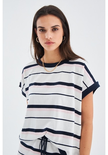 Peraluna Marıne Blouse & Shorts %100 Pamuk Yazlık Kadın Triko Şor Lacivert