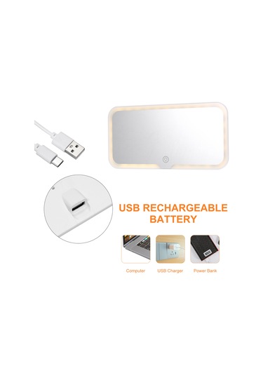 Qingmipy Araç Led Aynalı Makyaj Aydınlatmalı Güneşlik - 3 Renk Aydınlatma, Şarj Kablolu Beyaz