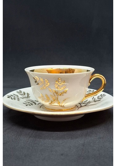 Kerafina Porzellan Türk Kahve Boyu Vintage Kahve Fincanı 2 Parça 90 Ml Sarı - Altın