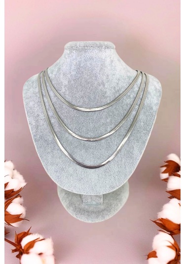 3'lü İtalyan Ezme Zincir Kolye Gümüş