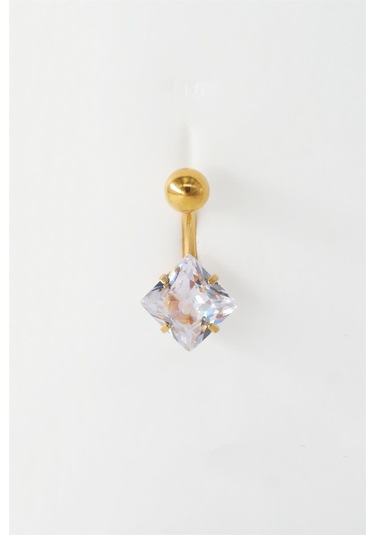 Kadın 316l Anti Alerjenik Topcuklu Baget Zirkon Taşlı Göbek Piercing