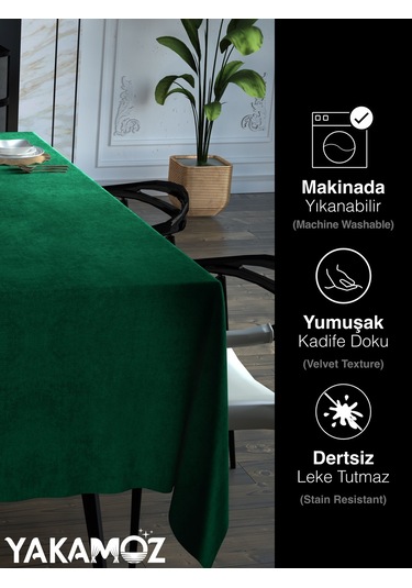 Zümrüt Yeşili Kadife Dokulu Masa Örtüsü Dertsiz Velvet Touch Serisi Zümrüt Yeşil