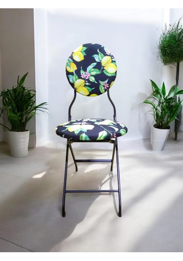 Katlanabilir Limon Desenli Metal Sandalye Siyah