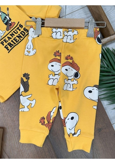Bisiklet Yaka Peanuts Friends Baskılı Alt Üst Pijama Takımı 4bb2 Sarı