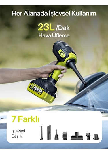 7go 7GAB-03 20.000PA Güçlü Emiş 25.000mAH Kablosuz Araç İçi Süpürge
