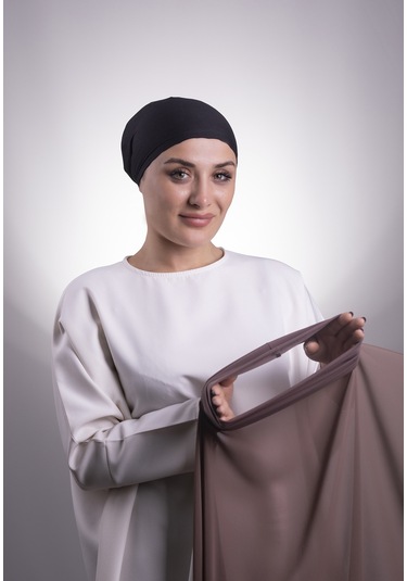 Kahve Pratik Hazır Geçmeli Şal Şifon Boru Boneli 3001_14