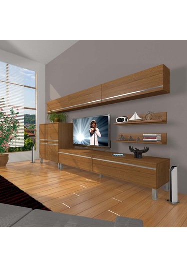 Decoraktiv Eko 8 Mdf Std Krom Ayaklı Tv Ünitesi Tv Sehpası Ceviz