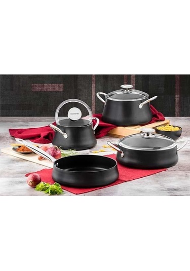 Evimsaray Dora 7 Parça Granit Tencere Seti Siyah