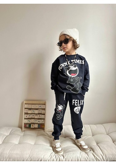 Erkek Çocuk 2 İplik Alt Üst Eşofman Takımı Lacivert 1666 Lacivert