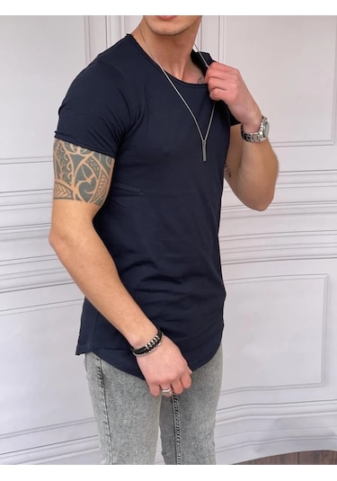 Modefendi Slim Fit Oval Kesim Pamuk Basic Tshırt Lacivert