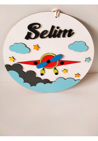 Çocuk Odası İsme Özel Kapı Süsü Beyaz - Mavi