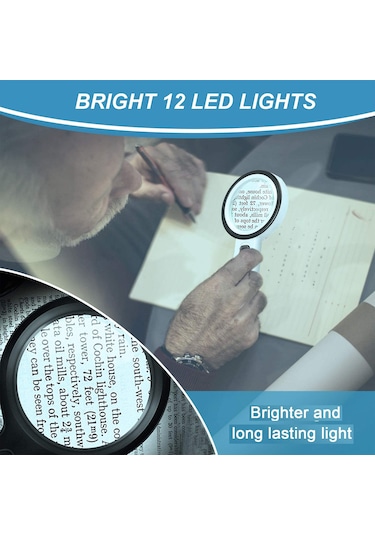 Vkemall 30x Büyütme 12 Led Işıklı Elden Tutulan Magnifiye Cam Lens - Kâğıt, Antika Ve Gümüşçü İçin, Pil Ve Cam Temizleme Bezi İle