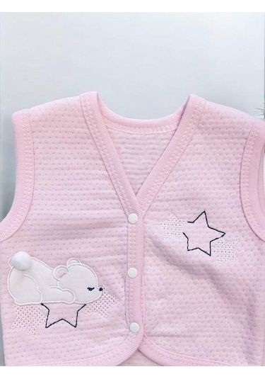 Cantoy Kız Bebek Mevsimlik Yıldız İşlemeli Yelek-15072 Pembe