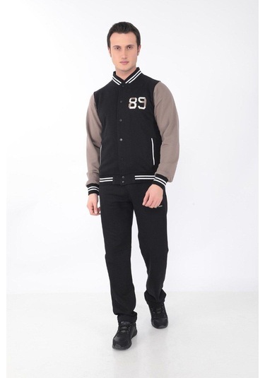 Erkek Kolej Ceket 3 Iplik Içi Fileli Kolej Ceket Siyah Bej