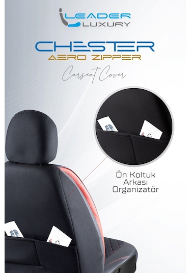Toyota Avensis Lüx Yarı Deri Oto Koltuk Kılıfı Ön Arka Takım Chester Siyah Kırmızı