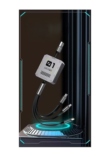 100w Fulltech Makaralı 3 İn 1 Hızlı Şarj -aluminyum Gövde Lightining , Micro , Typ-c Şarj Kablosu 0