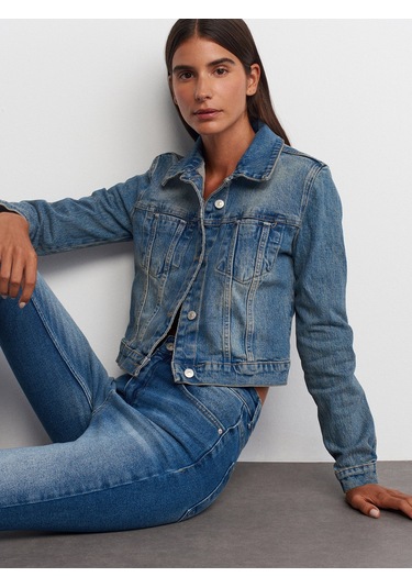 Dilvin Comfort Likra Kısa Kot Mont Mavi