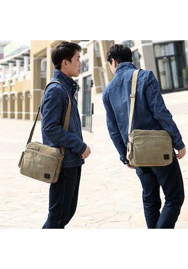 Moda Kanvas Çok Bölmeli Postacı Omuz Çantası D6661 Haki