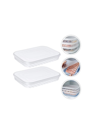 Fosenze Gıda Muhafaza Kutusu Şeffaf Plastik 2 Adet - Su Birikimi Engelleme, Hafif, Sıkışık Kapaklı, Dondurucuda/soğutucuda Et-balık-meyve Saklama Beyaz