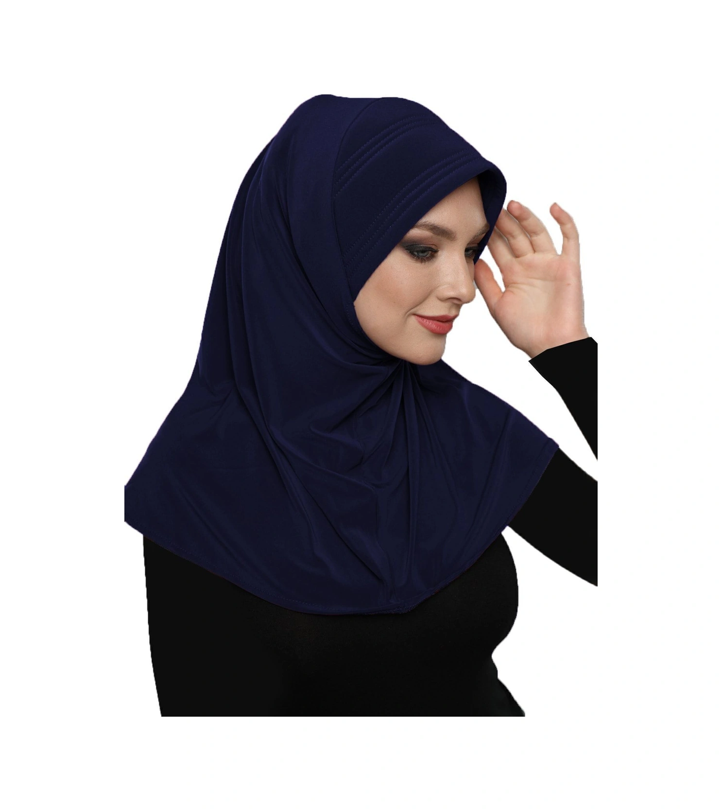 Takmatik Sade Lacivert Hazır Türban Tesettür Havuz Bonesi Namaz Örtüsü Lacivert