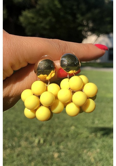 Niki Aksesuar Gold Detaylı Sarı Renk Toptop Küpe Sarı