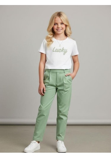 Zekids Kız Çocuk Lucky Baskılı Pamuklu T-shirt-16886 Ekru