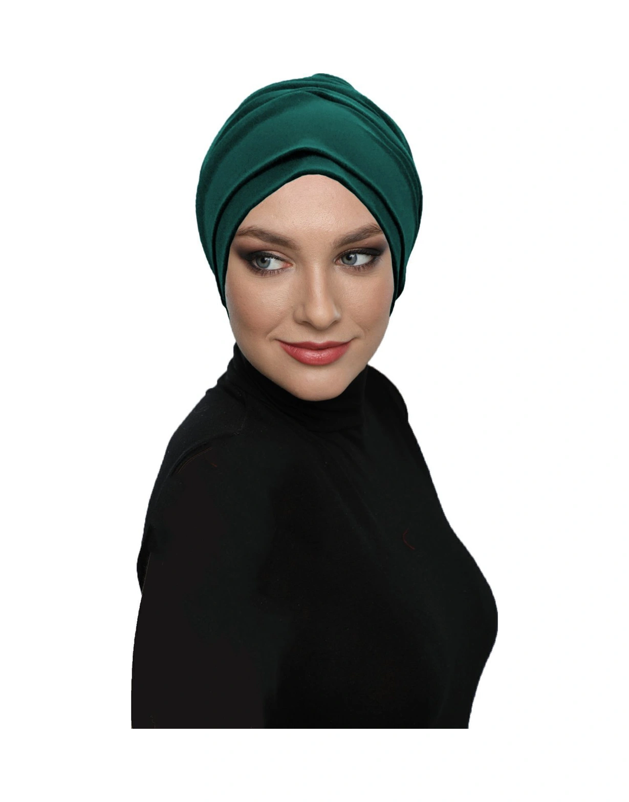 Çift Katlı Astarlı Yeşil Hazır Türban Tesettür Dış Ve Havuz Bonesi Hürrem
